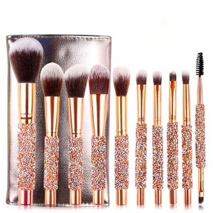 😍10 Pcs Rose Gold Crystal Makeup Brush Set